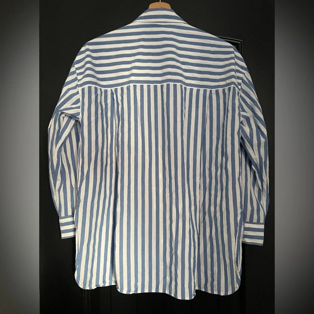 Madewell Signature Poplin Oversized Shirt - Blue and White Striped - Picture 4 of 7